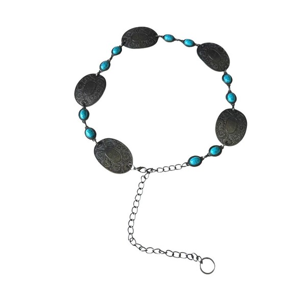 Vintage Concho Chain Belt with Turquoise cabochon stones One size
